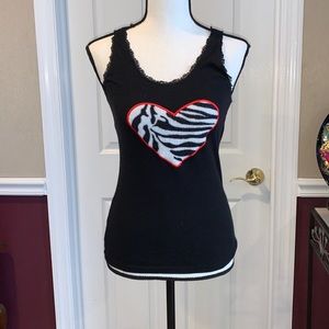 BLACK W ZEBRA HEART PAJAMA TANK TOP